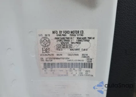 2010 Ford F150 Super Cab z USA, uszkodzony, nr VIN 1FTEX1E68AFD21254